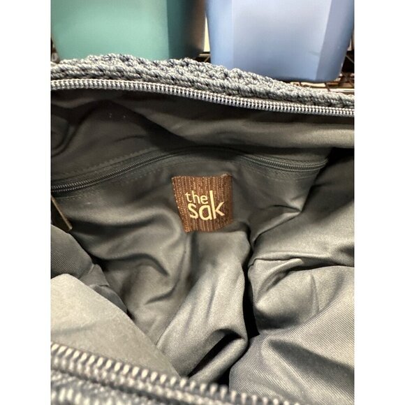 The Sak Indio Crochet Blue Knit Purse Shoulder Bag w Zipper Pockets - Picture 11 of 12